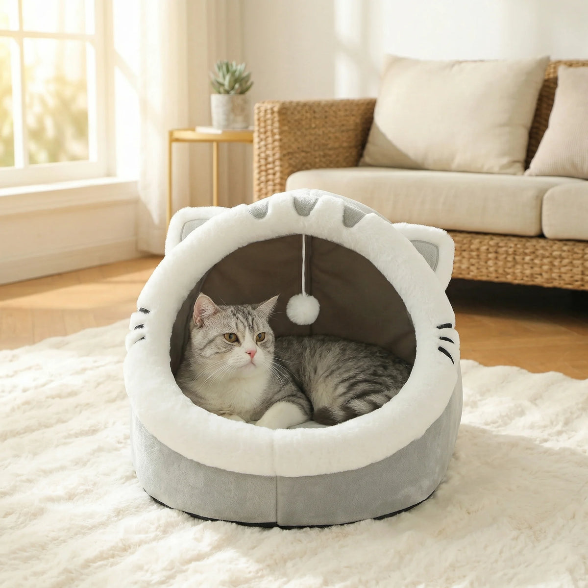 Cueva Cama Suave para Gatos, Cálida y Acogedora