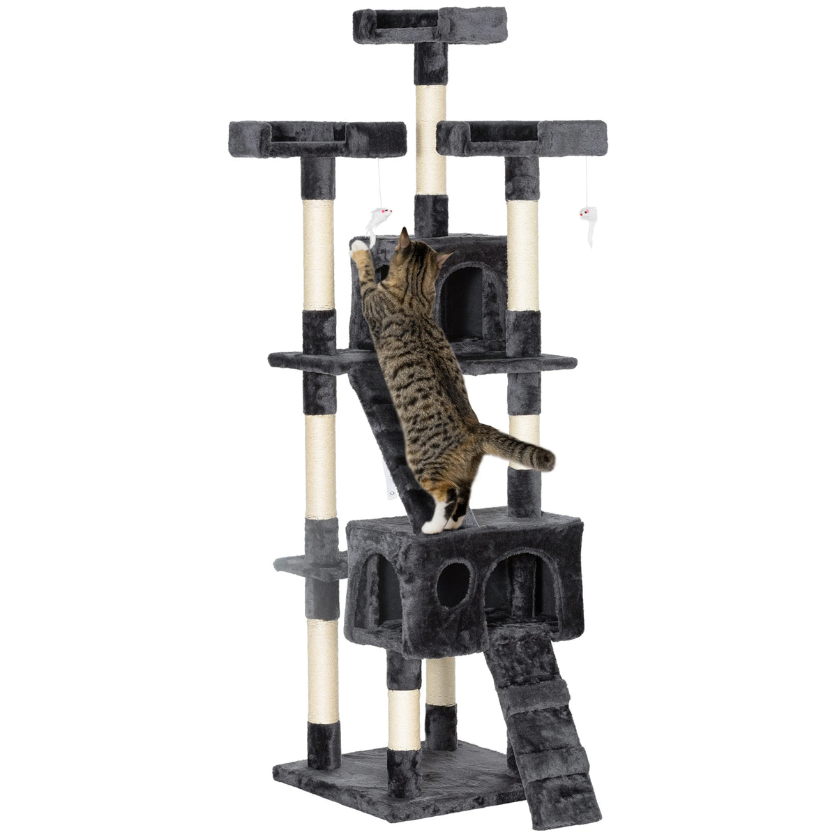 PawHut Árbol Rascador para Gatos Grande 49x49x173 cm con Múltiples Niveles