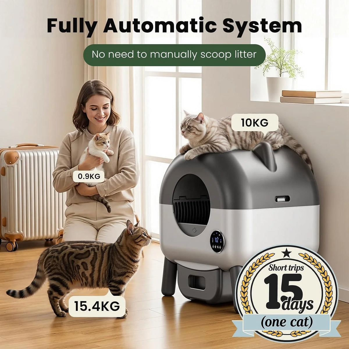 Arenero Autolimpiante 76L con Sensores de Seguridad y Luces Nocturnas