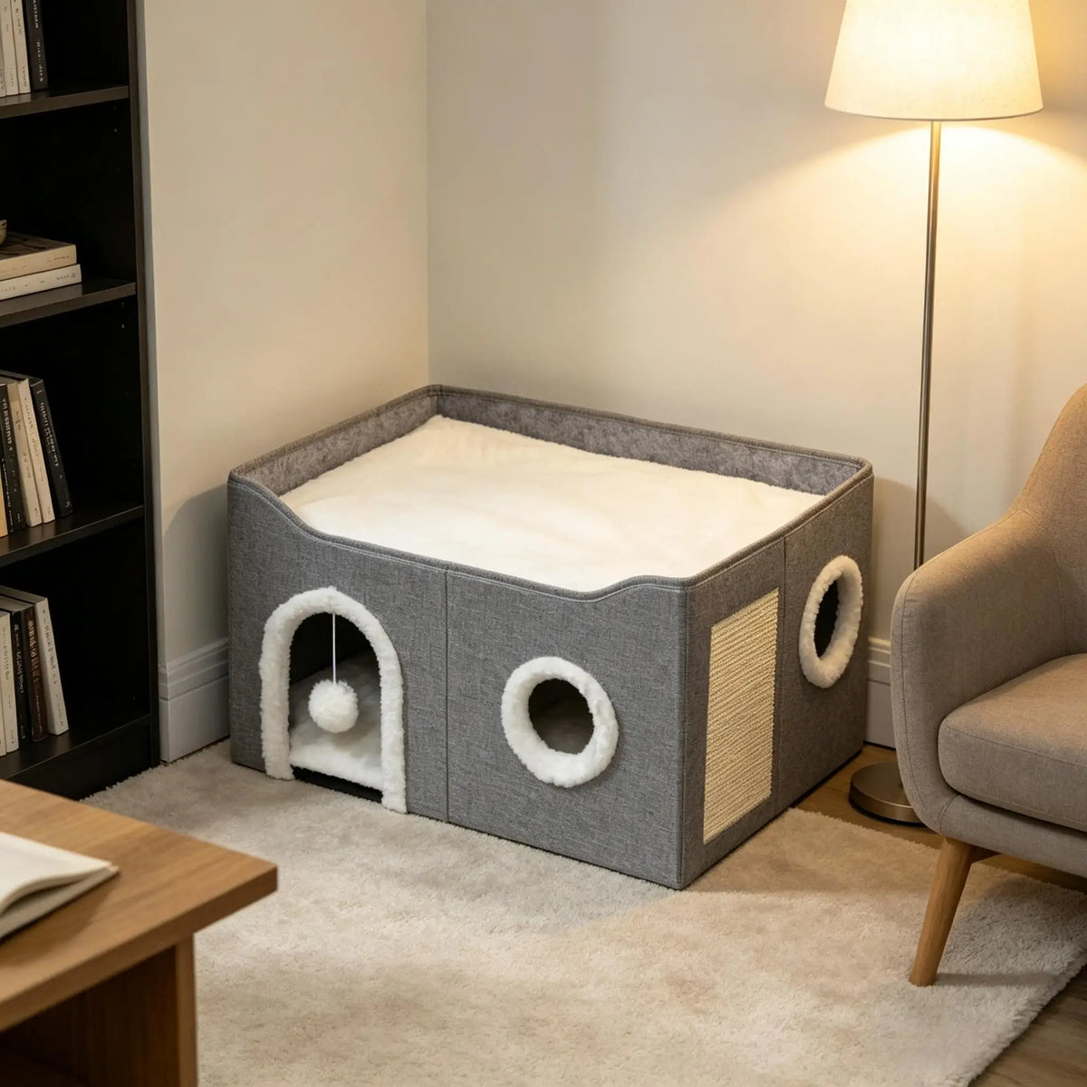 Cueva Cama para Gatos con Rascador Integrado