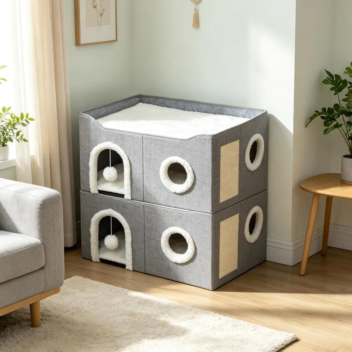 Cueva Cama para Gatos con Rascador Integrado