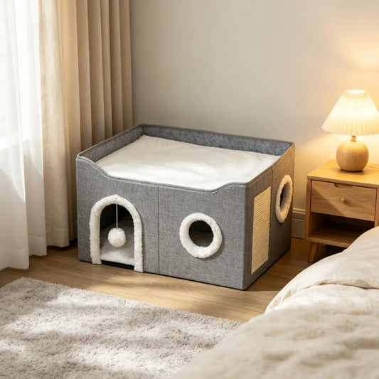 Cueva Cama para Gatos con Rascador Integrado