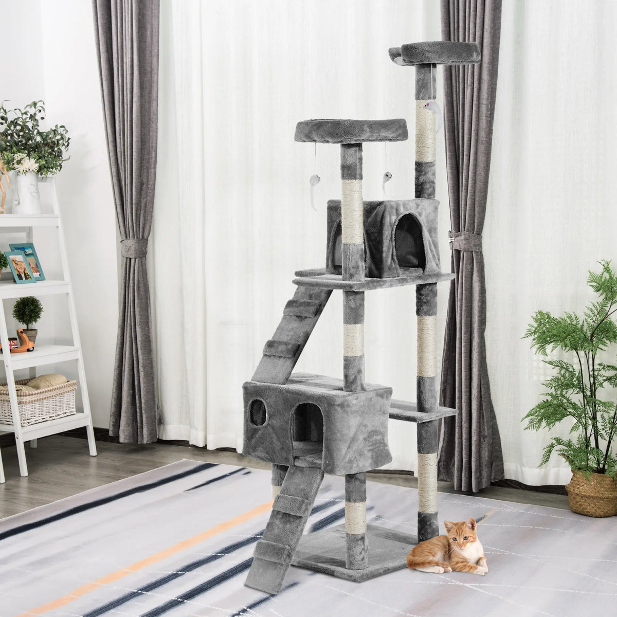PawHut Árbol Rascador para Gatos Grande 49x49x173 cm con Múltiples Niveles