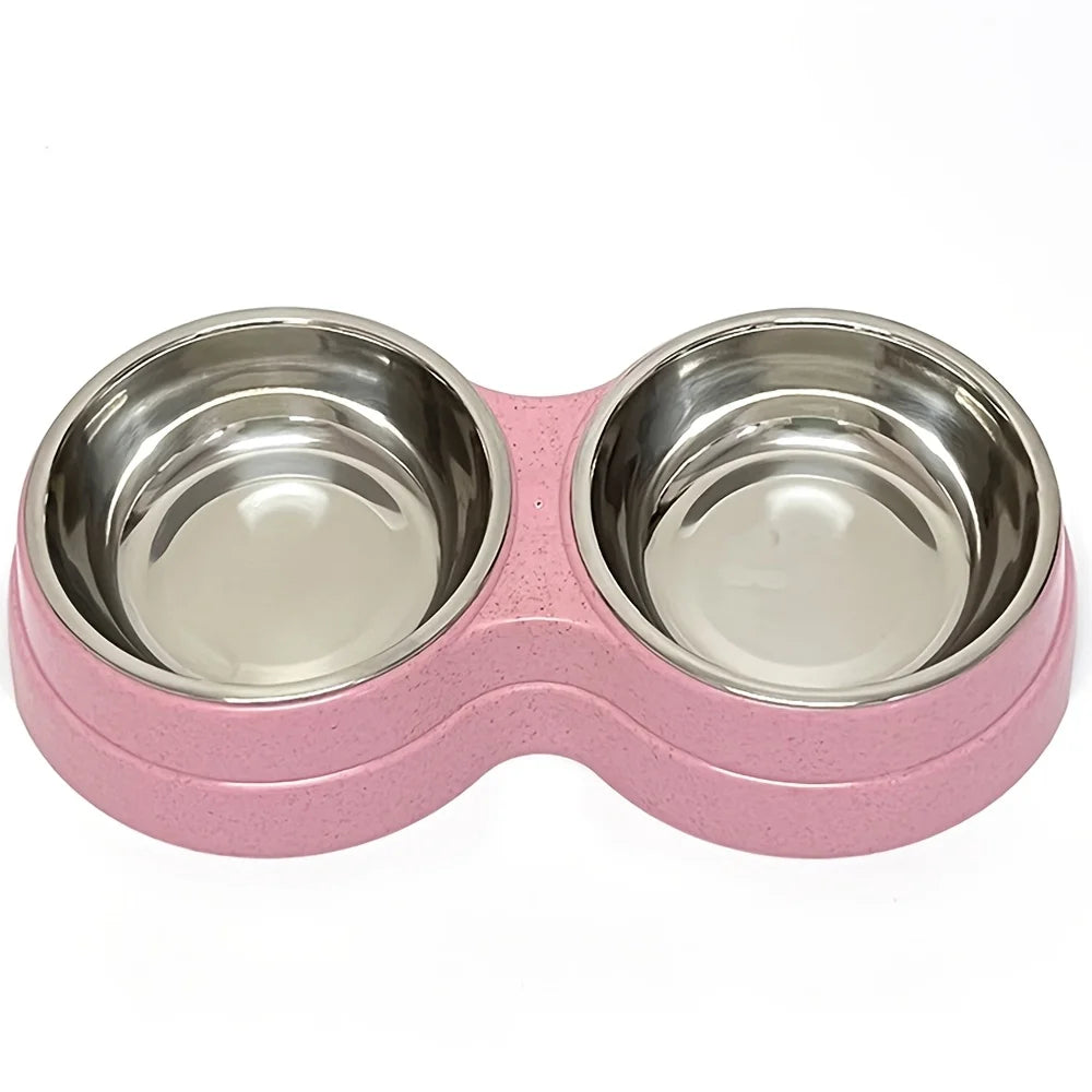 Comedero Doble de Acero Inoxidable para Perros y Gatos