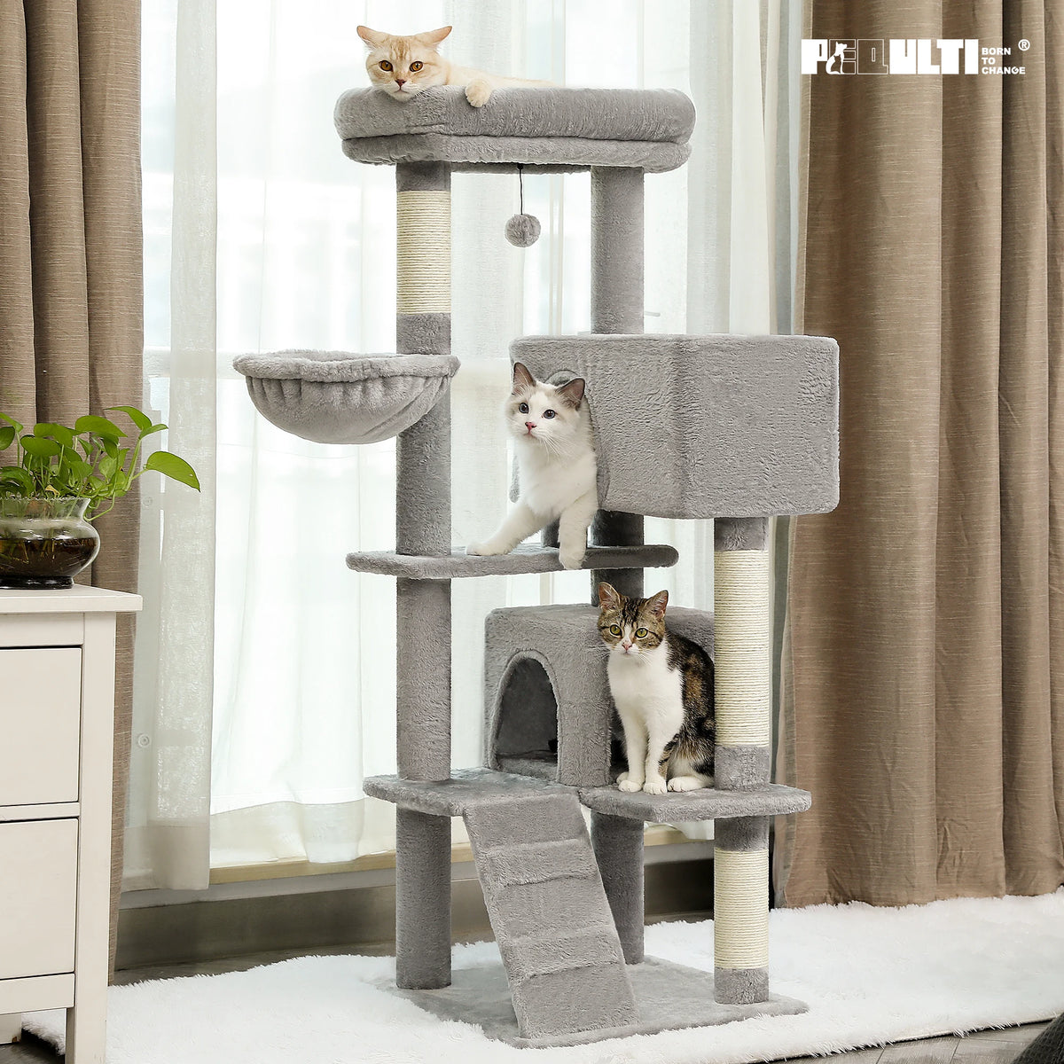 Rascador para Gatos con Casita y Hamaca, 106 cm