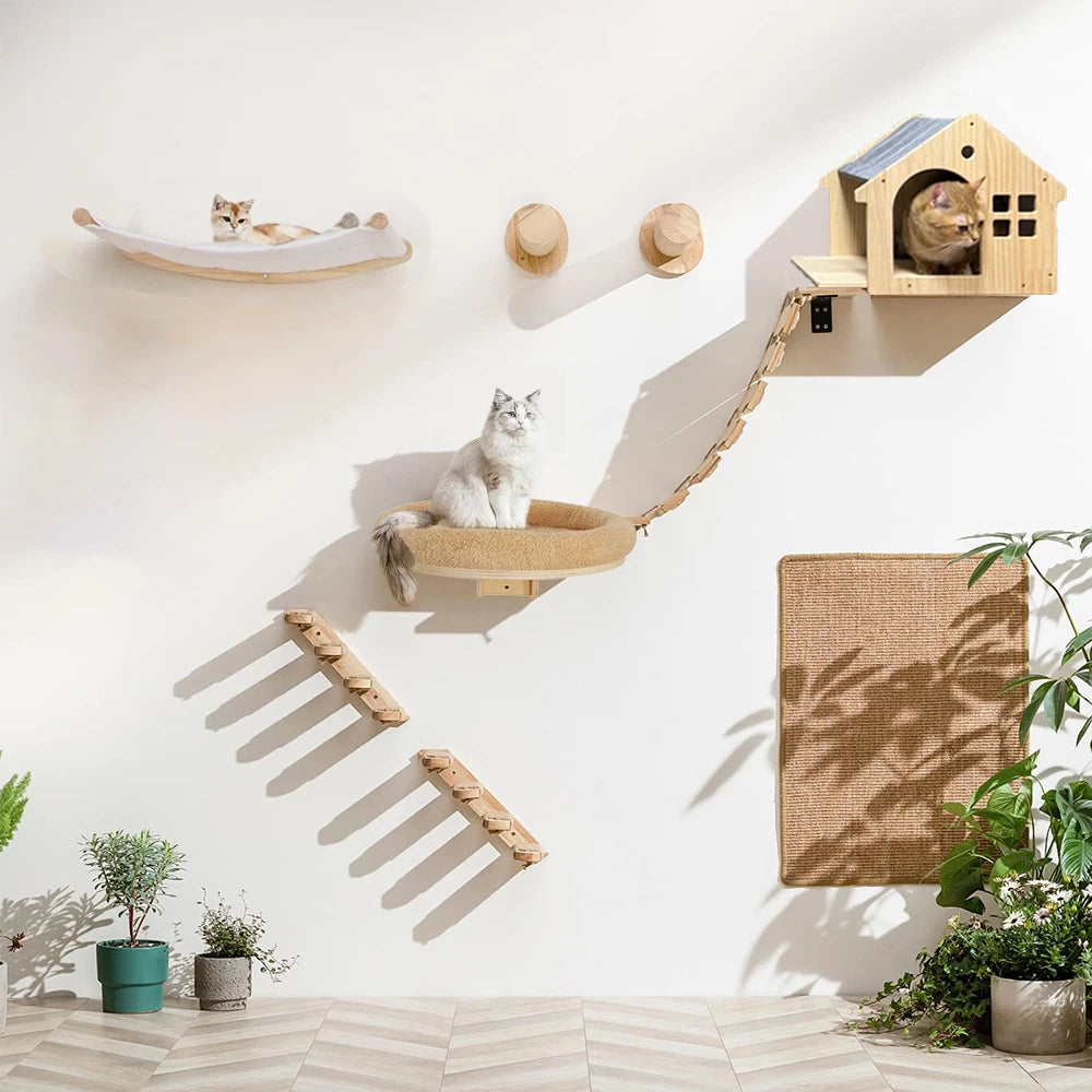 Estantes de Pared para Escalada de Gatos, Madera Natural