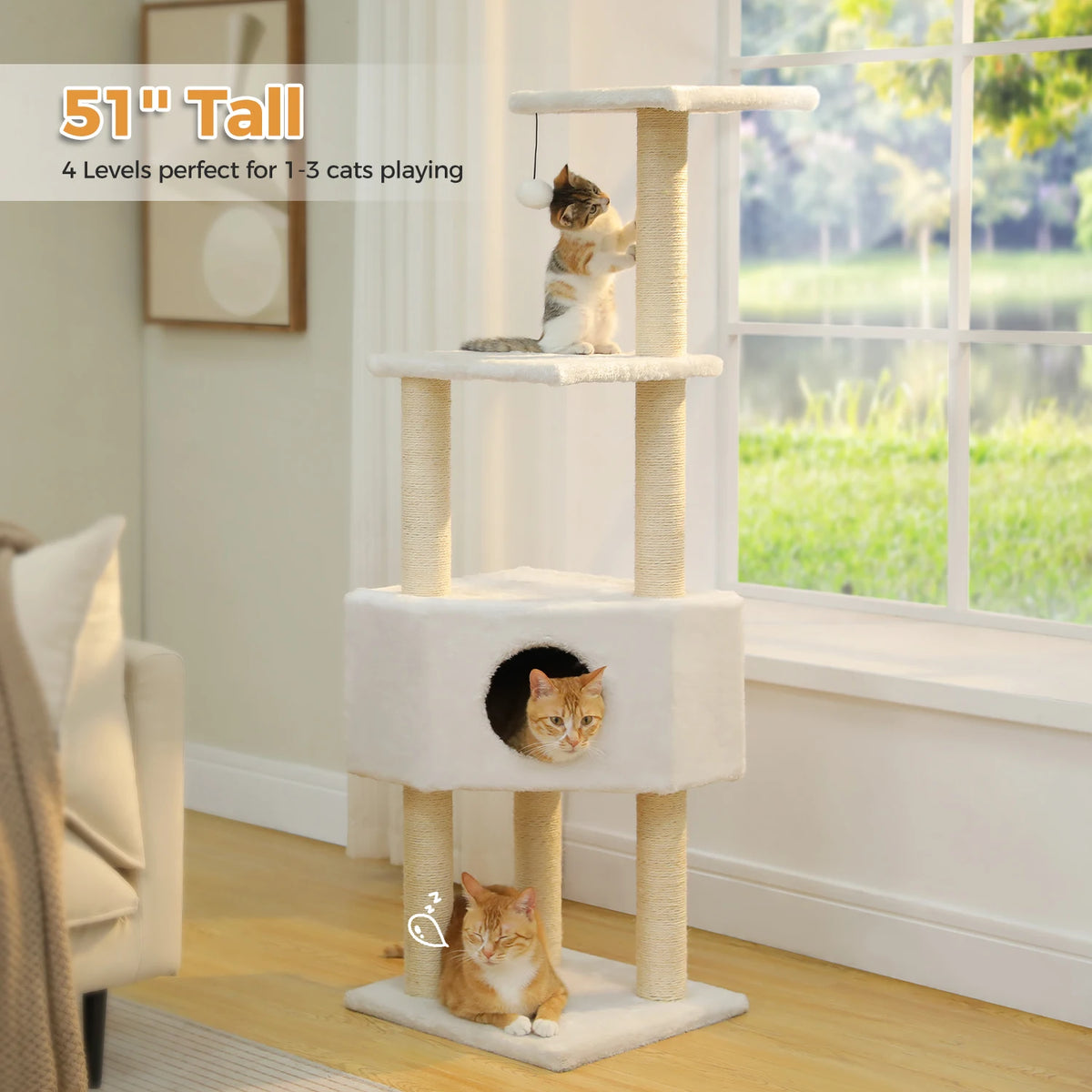 Rascador para Gatos con Casita y Hamaca, 106 cm