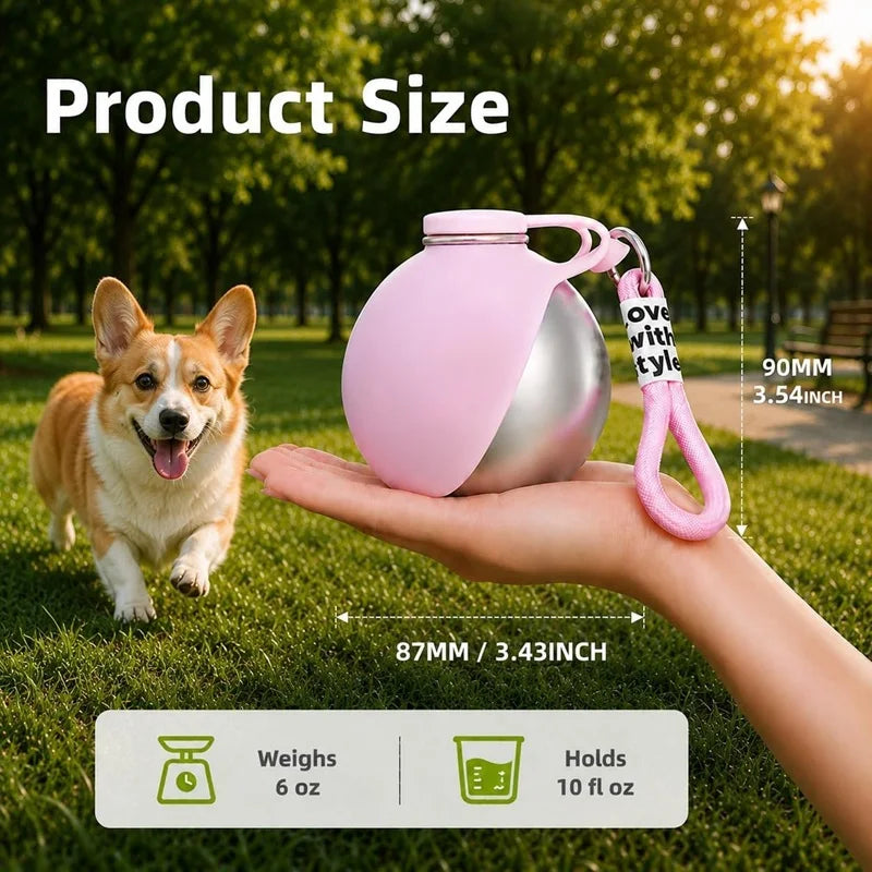 Botella de Agua de Acero Inoxidable para Perros, 285ml, 2 en 1