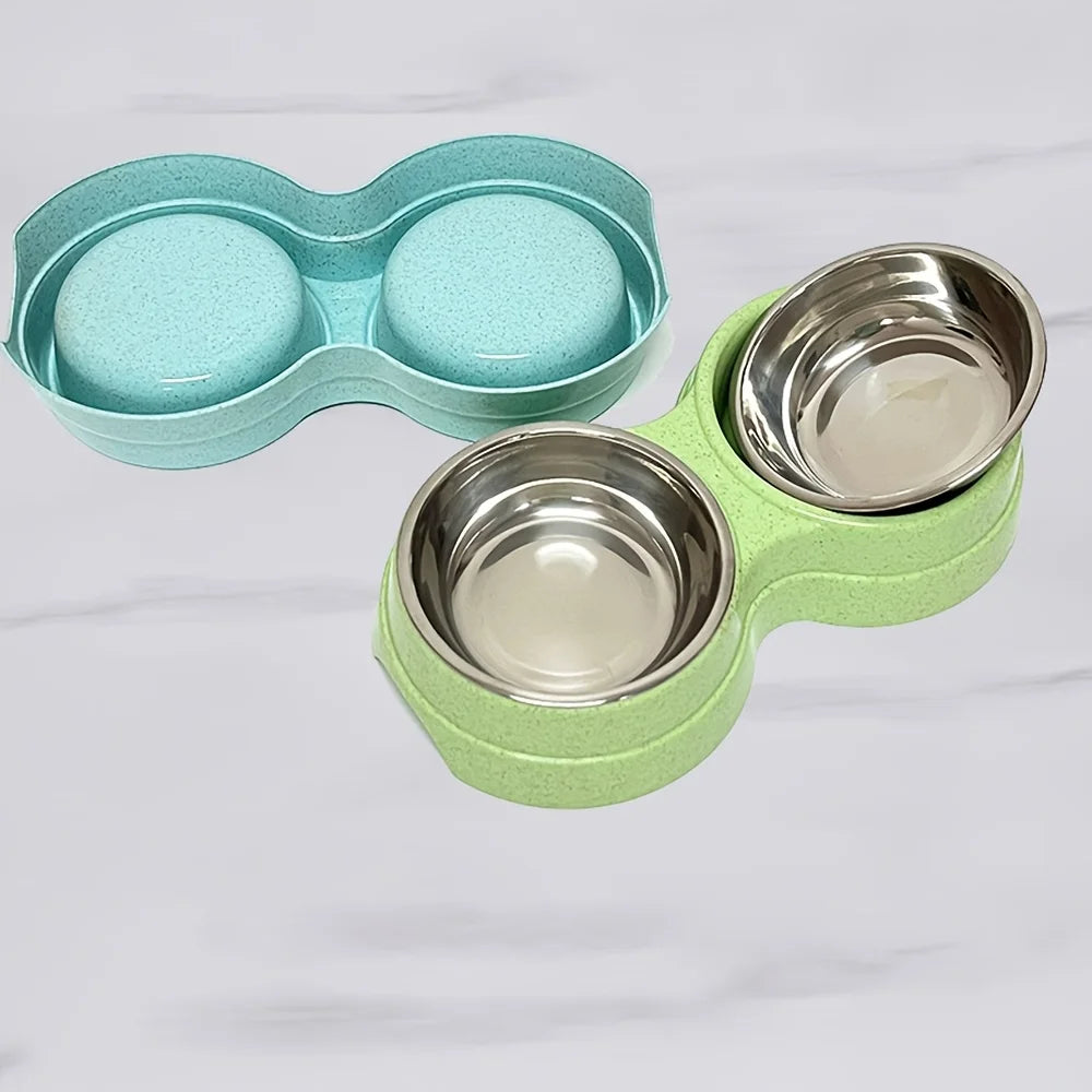 Comedero Doble de Acero Inoxidable para Perros y Gatos