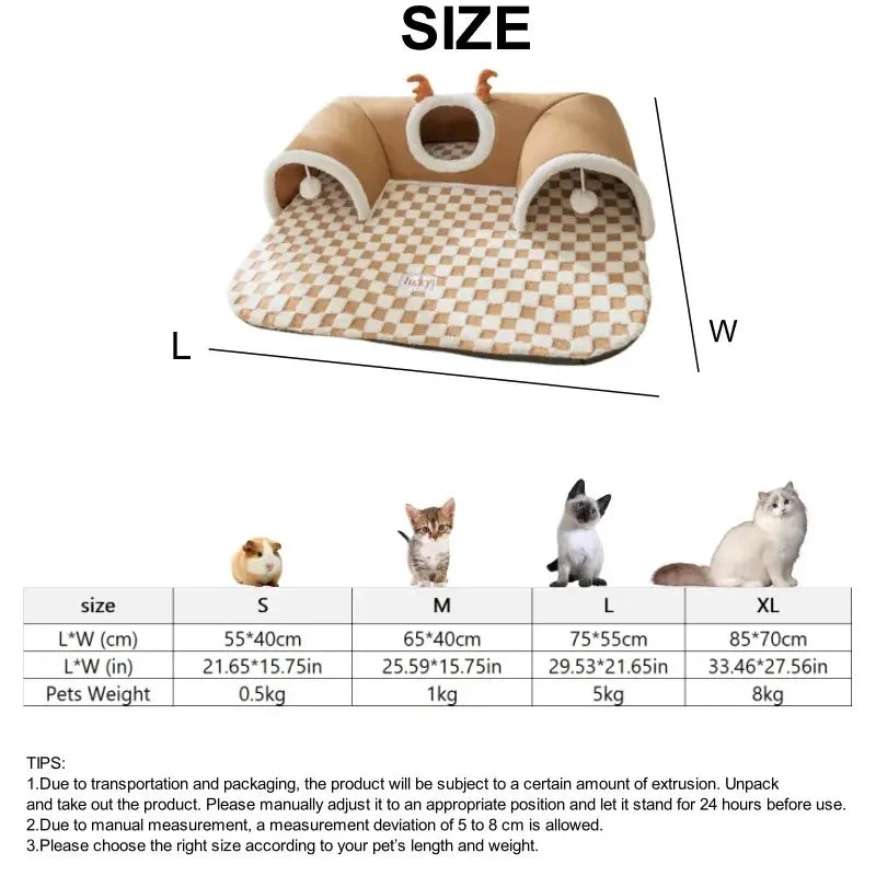Cueva Túnel para Gatos, Diseño Reno, Cálida