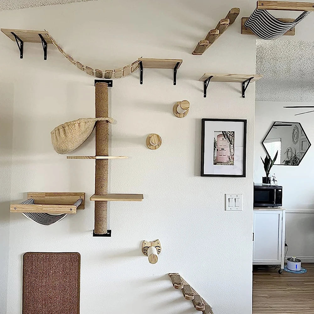 Estantes de Pared para Escalada de Gatos, Madera Natural