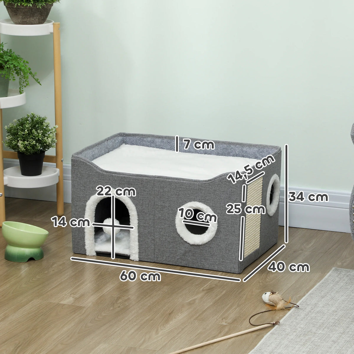 Caseta Plegable PawHut para Gatos con Rascador, 3 Entradas