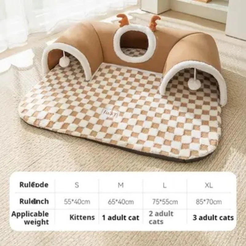 Cueva Túnel para Gatos, Diseño Reno, Cálida