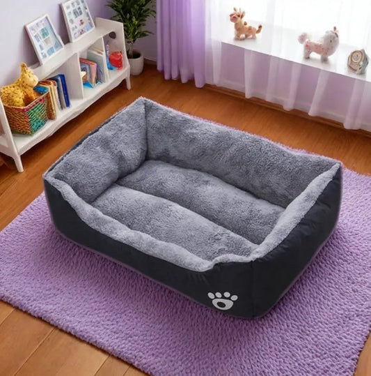 Cama Negra de Peluche para Perros, Antideslizante