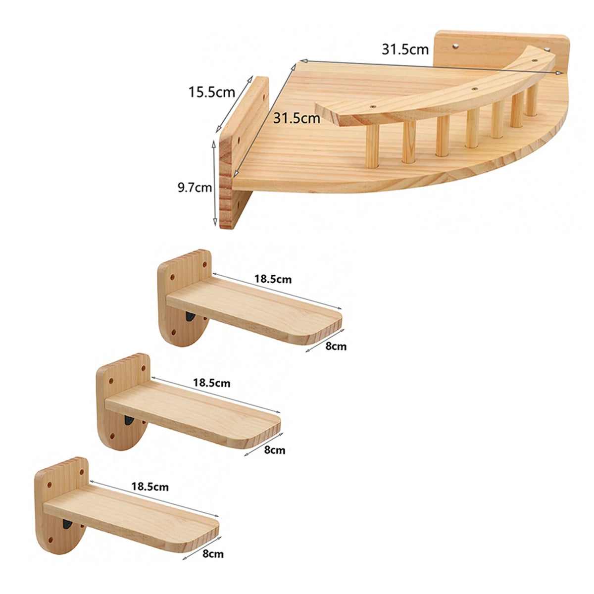 Estantes de Pared para Escalada de Gatos, Madera Natural