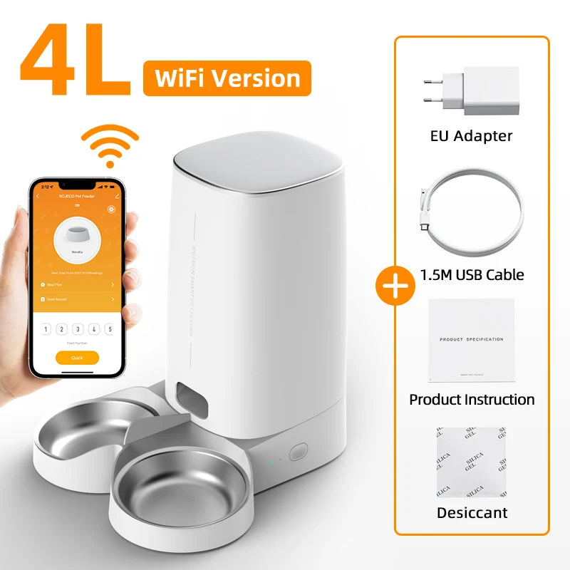 Comedero Automático WiFi ROJECO para Gatos, Control Remoto