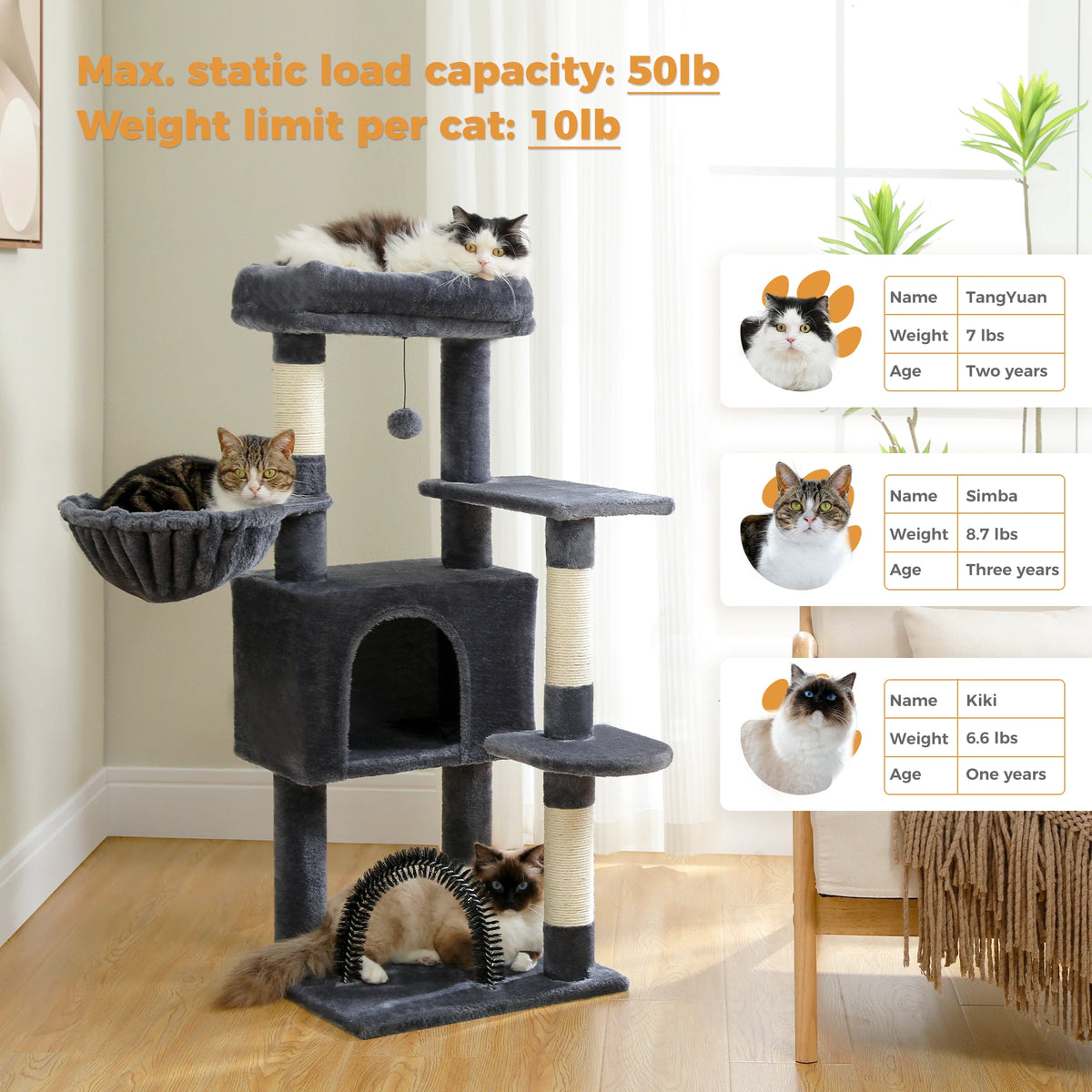 Rascador para Gatos con Casita y Hamaca, 106 cm