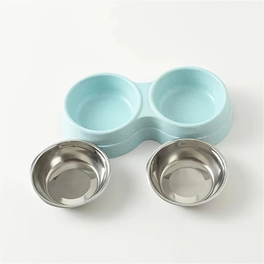 Comedero Doble de Acero Inoxidable para Perros y Gatos