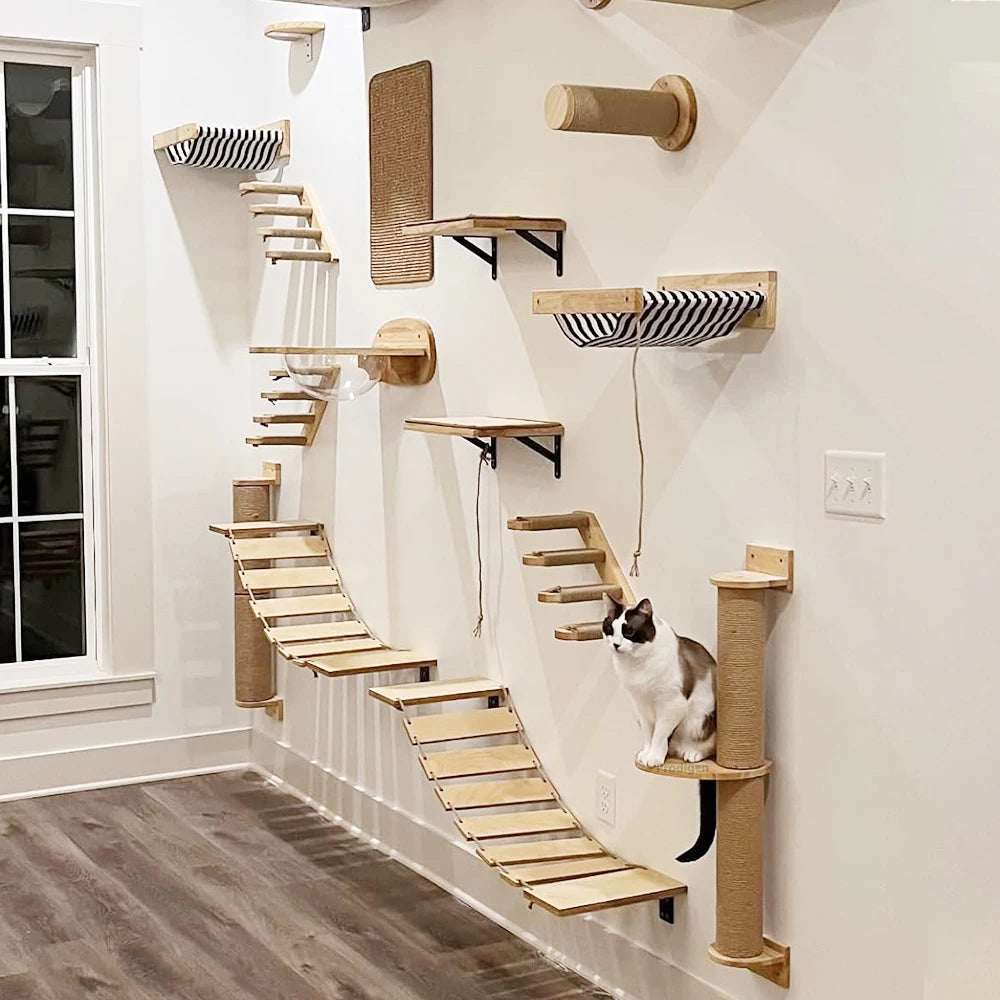 Estantes de Pared para Escalada de Gatos, Madera Natural