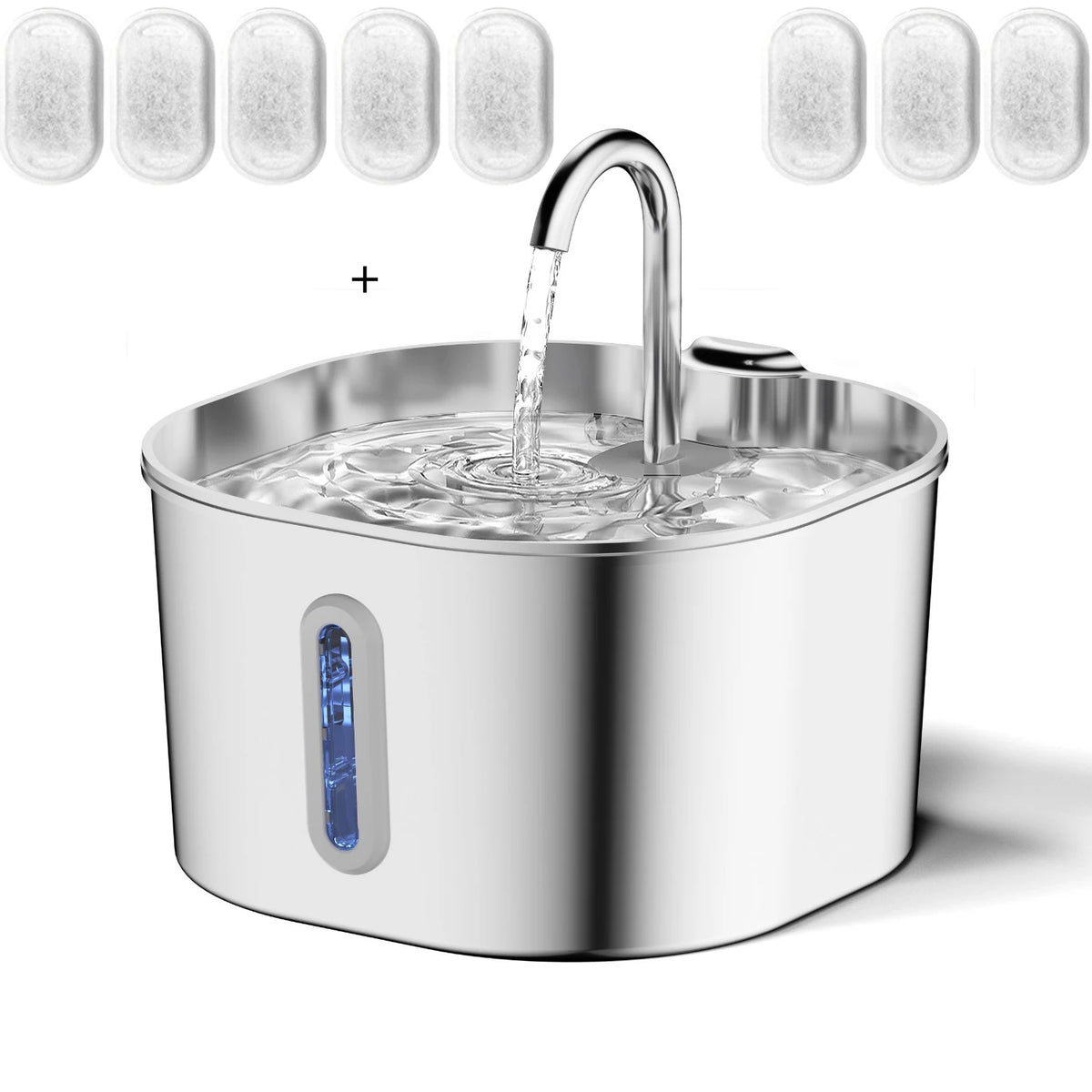 Fuente de Agua de Acero Inoxidable para Gatos, 2.2L con Filtro