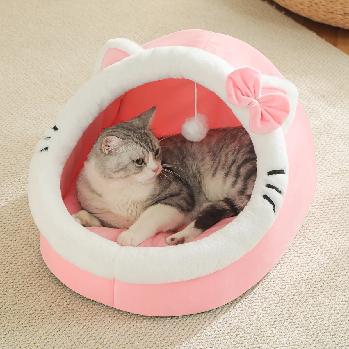 Cueva Cama Suave para Gatos, Cálida y Acogedora