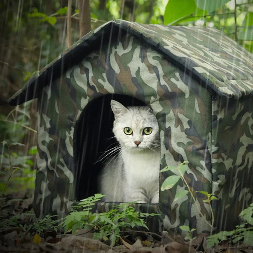 Caseta Plegable de Exterior para Gatos, Resistente al Frío
