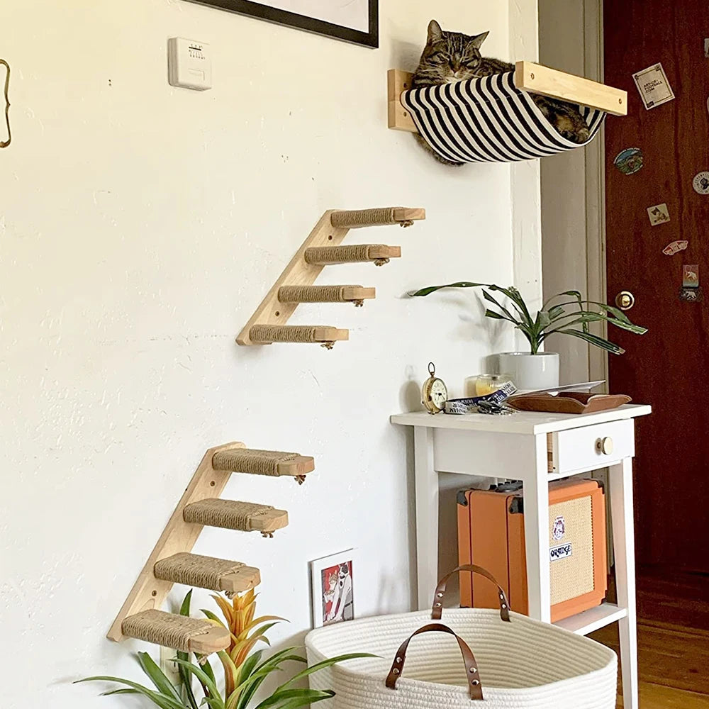 Estantes de Pared para Escalada de Gatos, Madera Natural