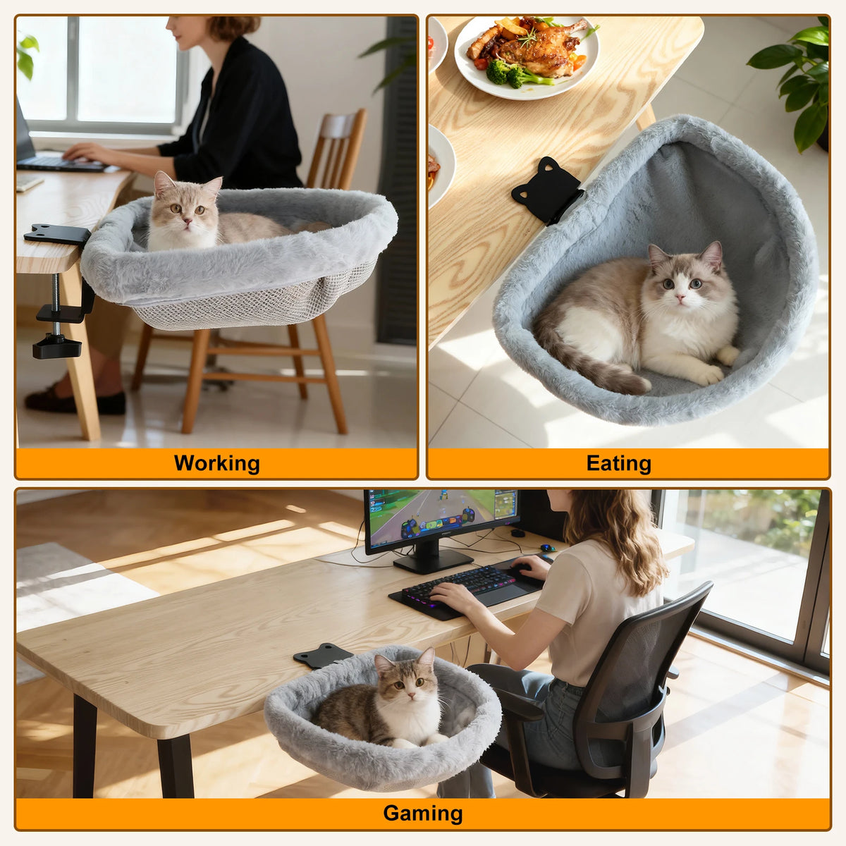 Cama de Escritorio para Gatos, Plegable con Un Clic