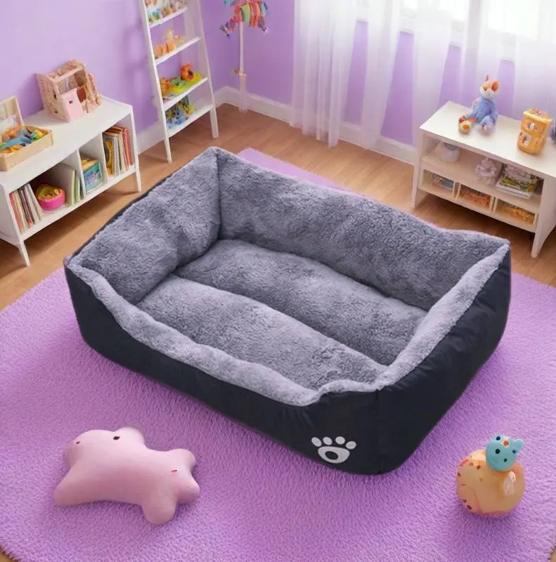 Cama Negra de Peluche para Perros, Antideslizante