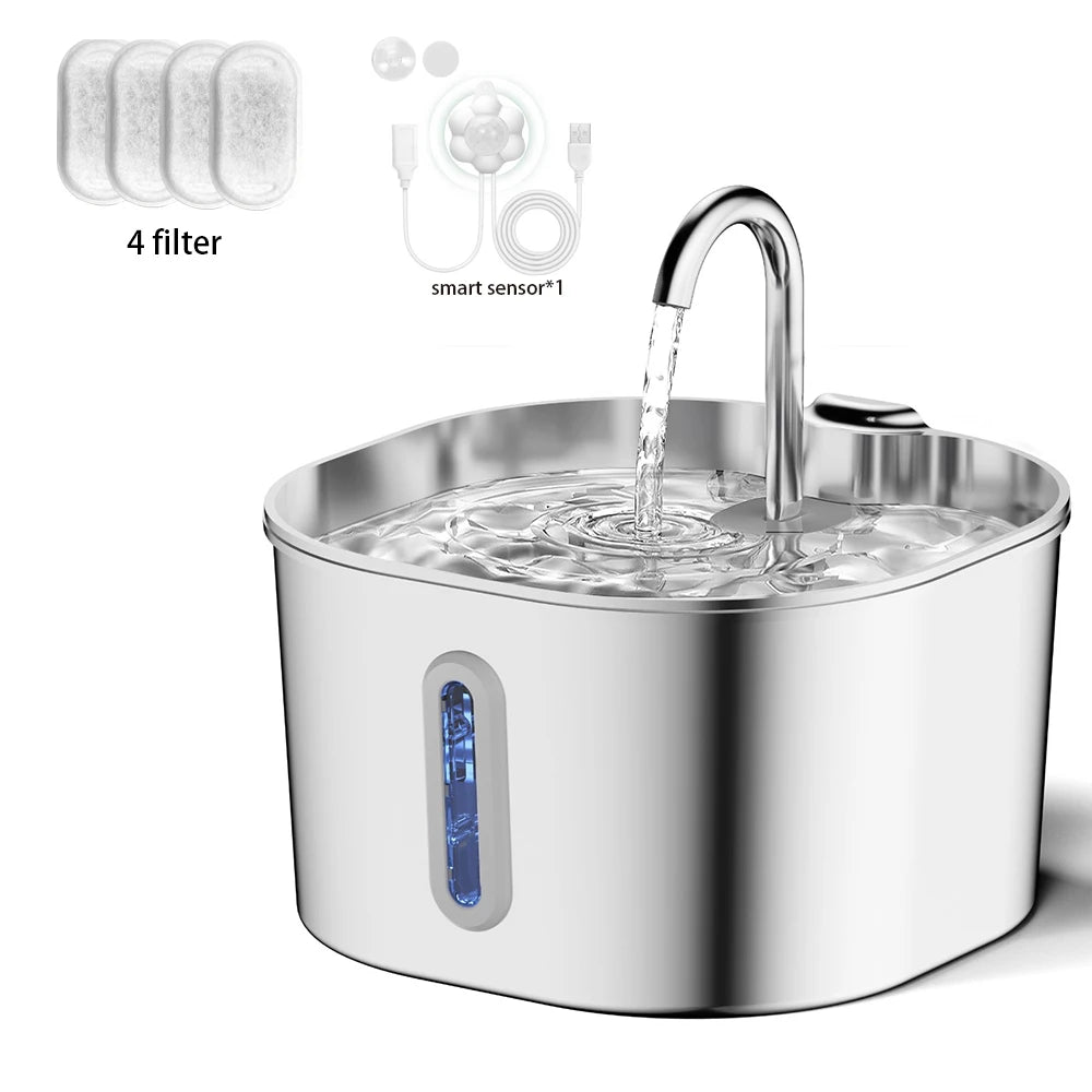 Fuente de Agua de Acero Inoxidable para Gatos, 2.2L con Filtro