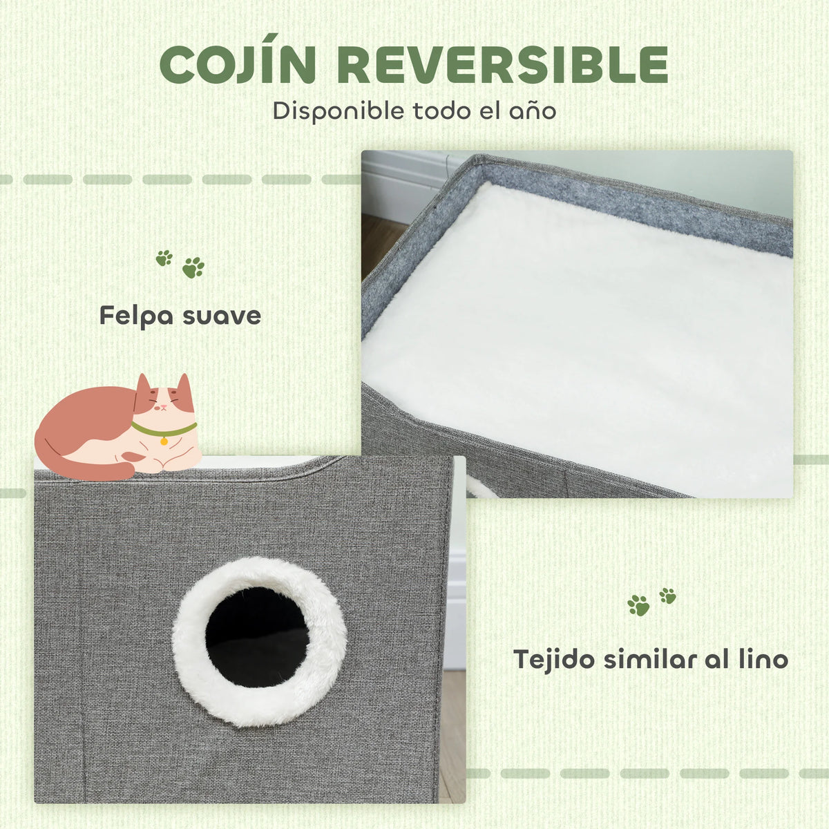 Caseta Plegable PawHut para Gatos con Rascador, 3 Entradas
