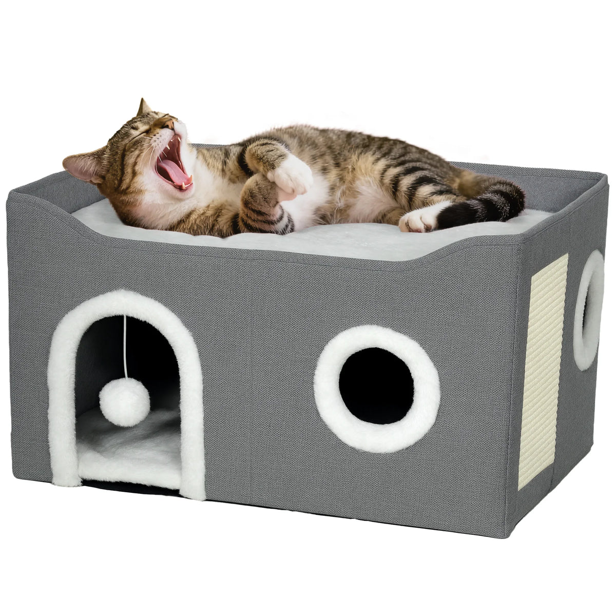 Caseta Plegable PawHut para Gatos con Rascador, 3 Entradas