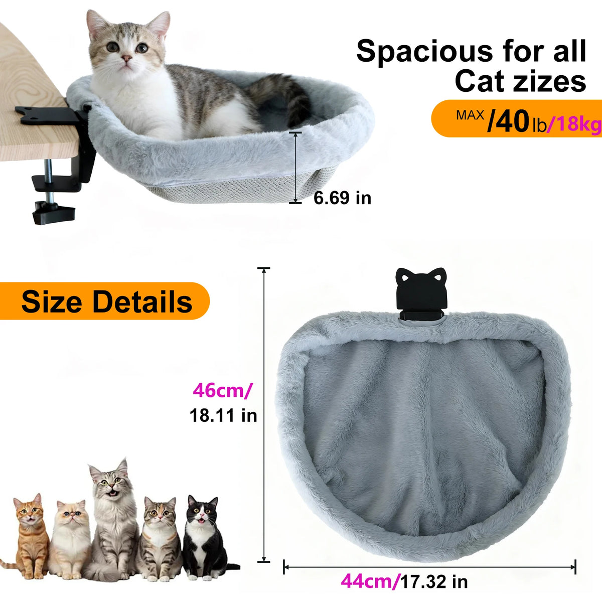 Cama de Escritorio para Gatos, Plegable con Un Clic