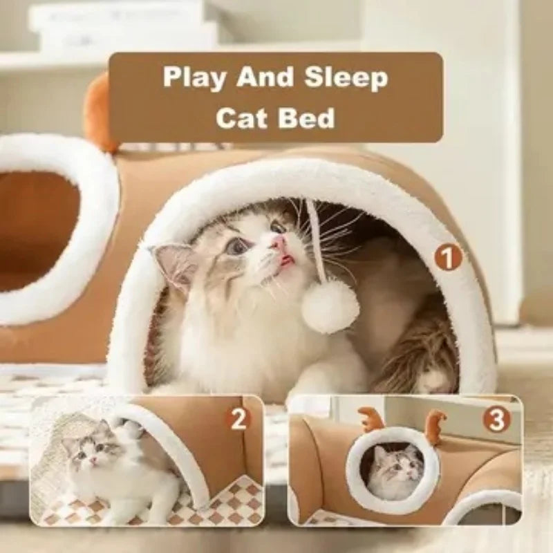 Cueva Túnel para Gatos, Diseño Reno, Cálida