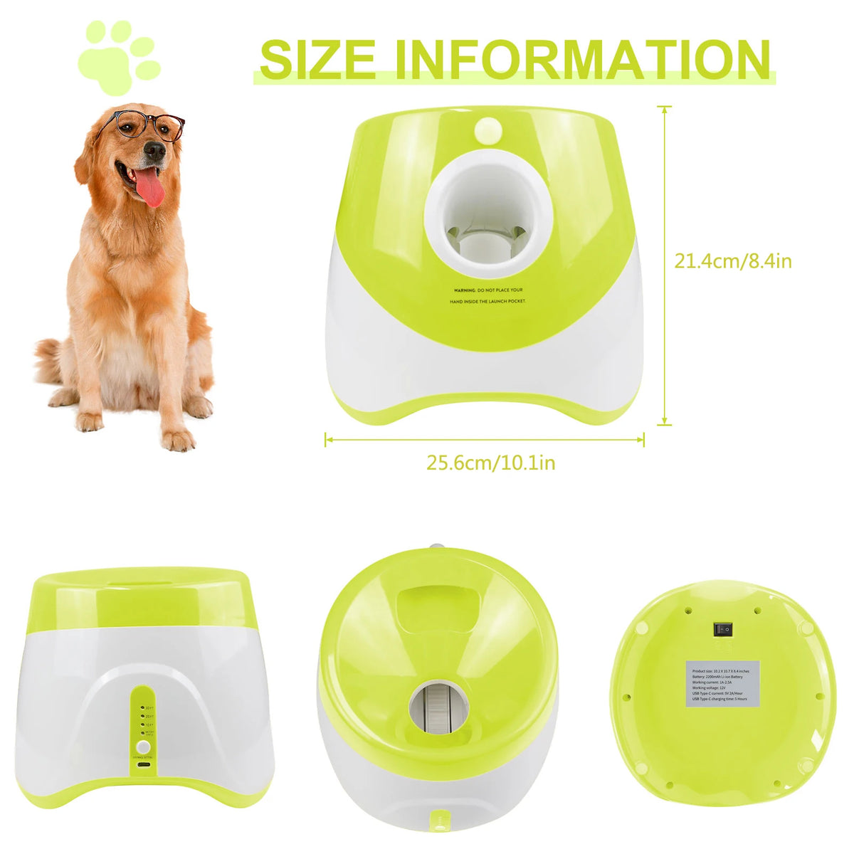 Lanzador Automático de Pelotas para Perros, Recargable