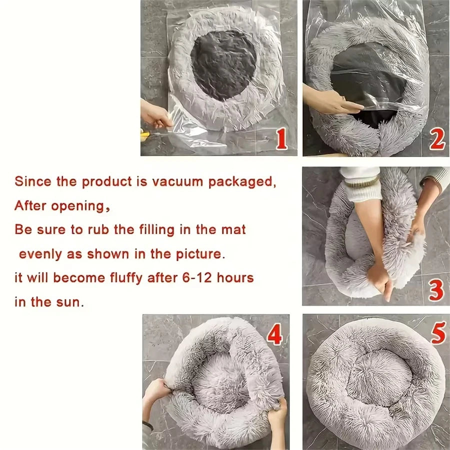 Cama Donut de Peluche para Gatos y Perros Pequeños