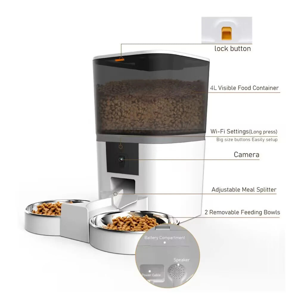 Comedero Automático 4L con Camara HD para Gatos y Perros