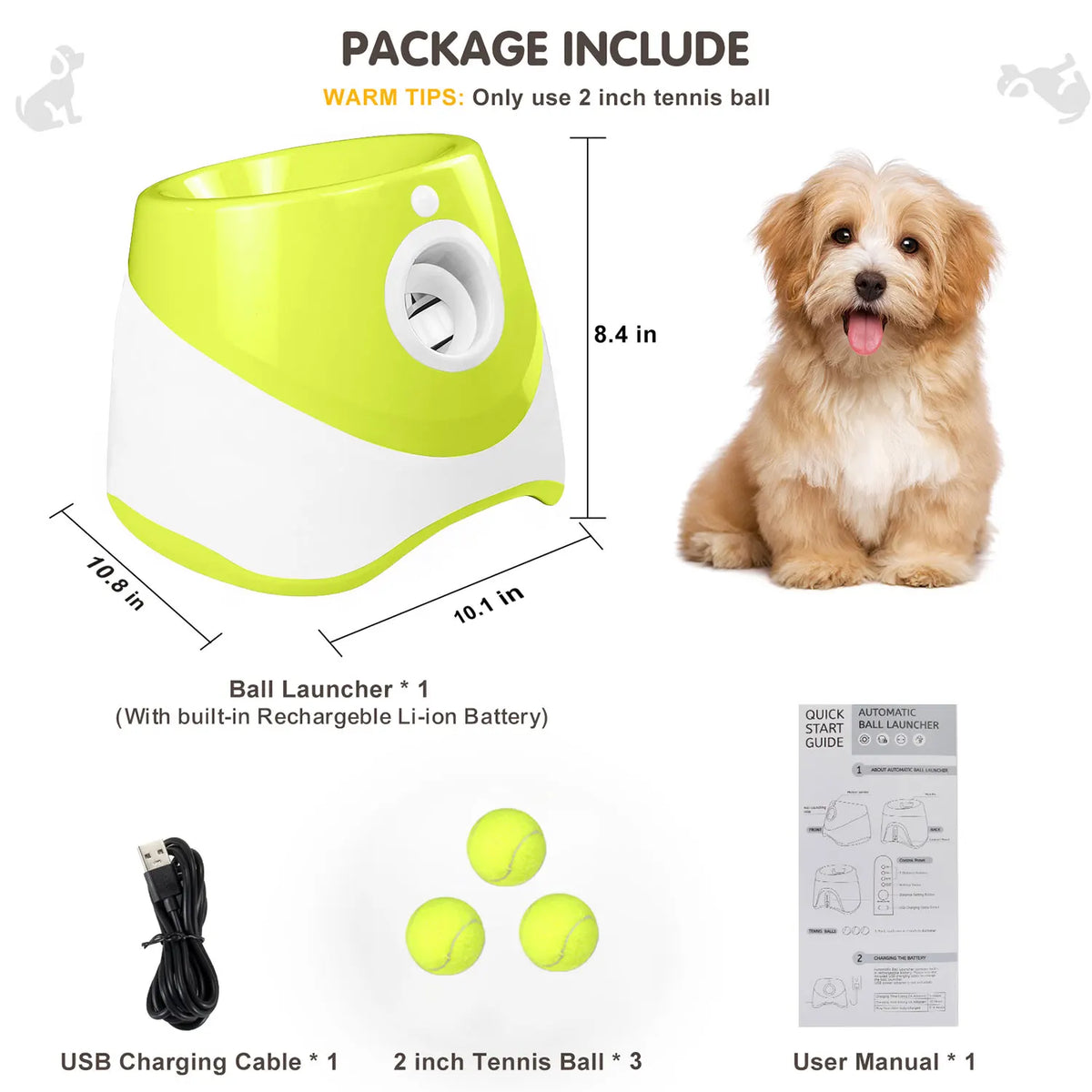 Lanzador Automático de Pelotas para Perros, Recargable