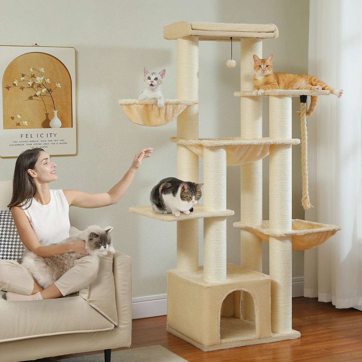 Rascador XL para Gatos Grandes con Hamaca, 170 cm