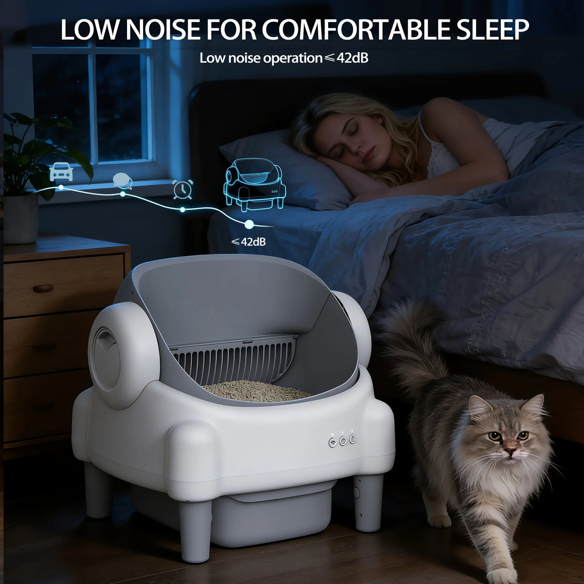 Arenero Eléctrico Autolimpiante para Gatos, WiFi y App