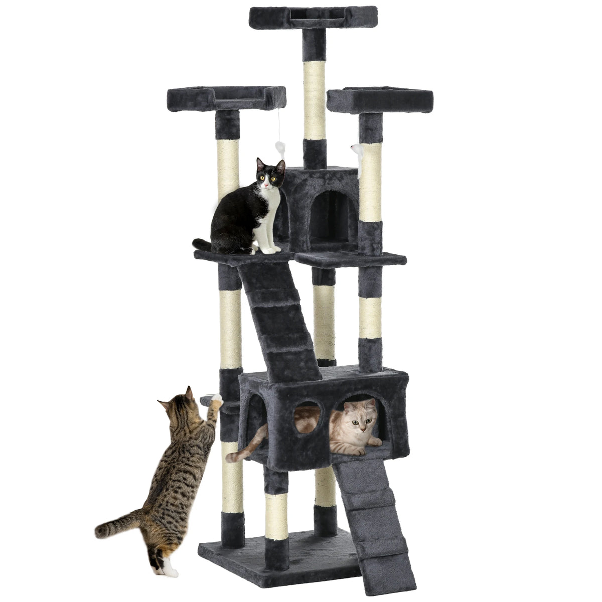 PawHut Árbol Rascador para Gatos Grande 49x49x173 cm con Múltiples Niveles