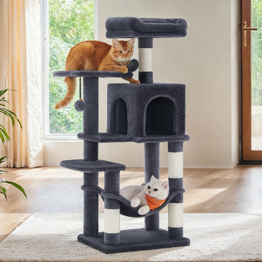 Rascador Feandrea 112 cm para Gatos, con Hamaca, Cueva y 2 Plataformas