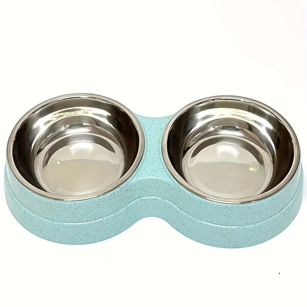 Comedero Doble de Acero Inoxidable para Perros y Gatos
