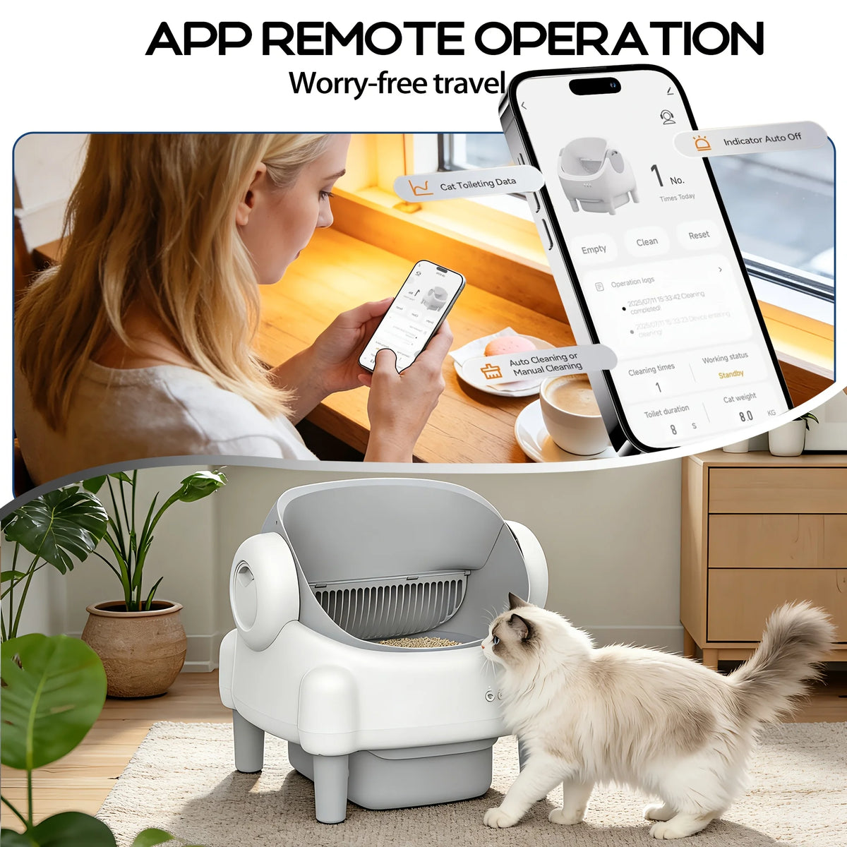 Arenero Eléctrico Autolimpiante para Gatos, WiFi y App