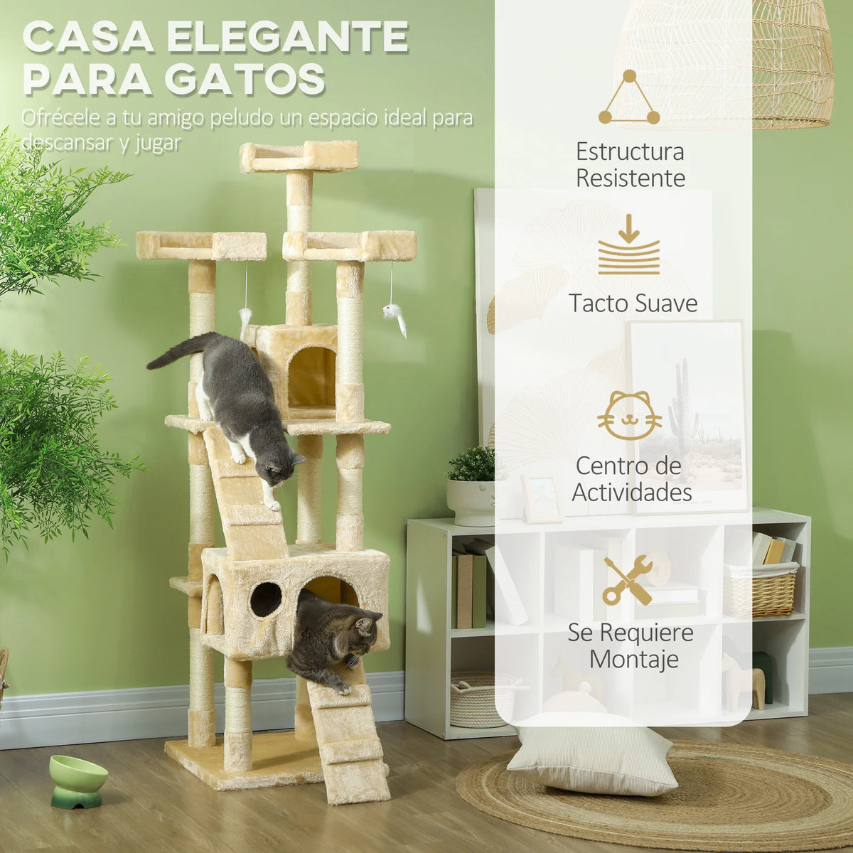 PawHut Árbol Rascador para Gatos Grande 49x49x173 cm con Múltiples Niveles