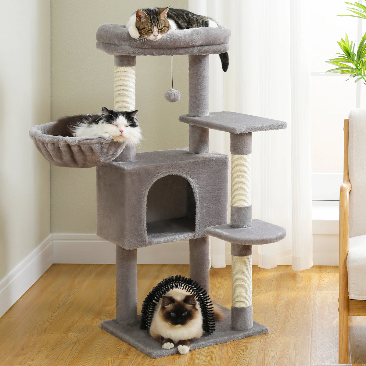 Rascador para Gatos con Casita y Hamaca, 106 cm