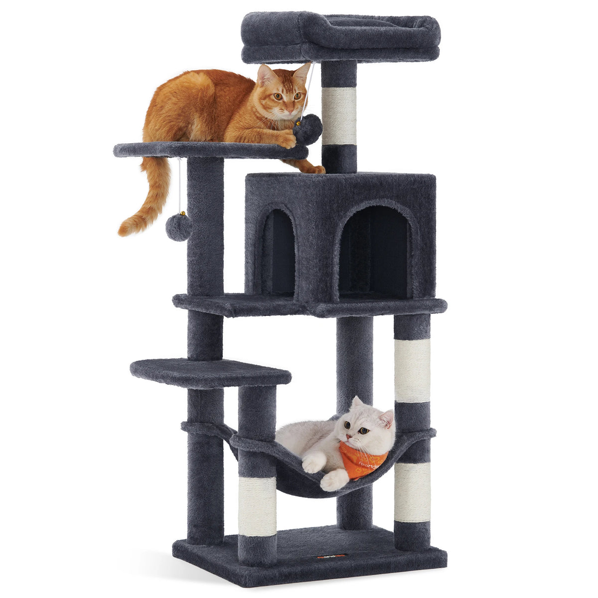 Rascador Feandrea 112 cm para Gatos, con Hamaca, Cueva y 2 Plataformas
