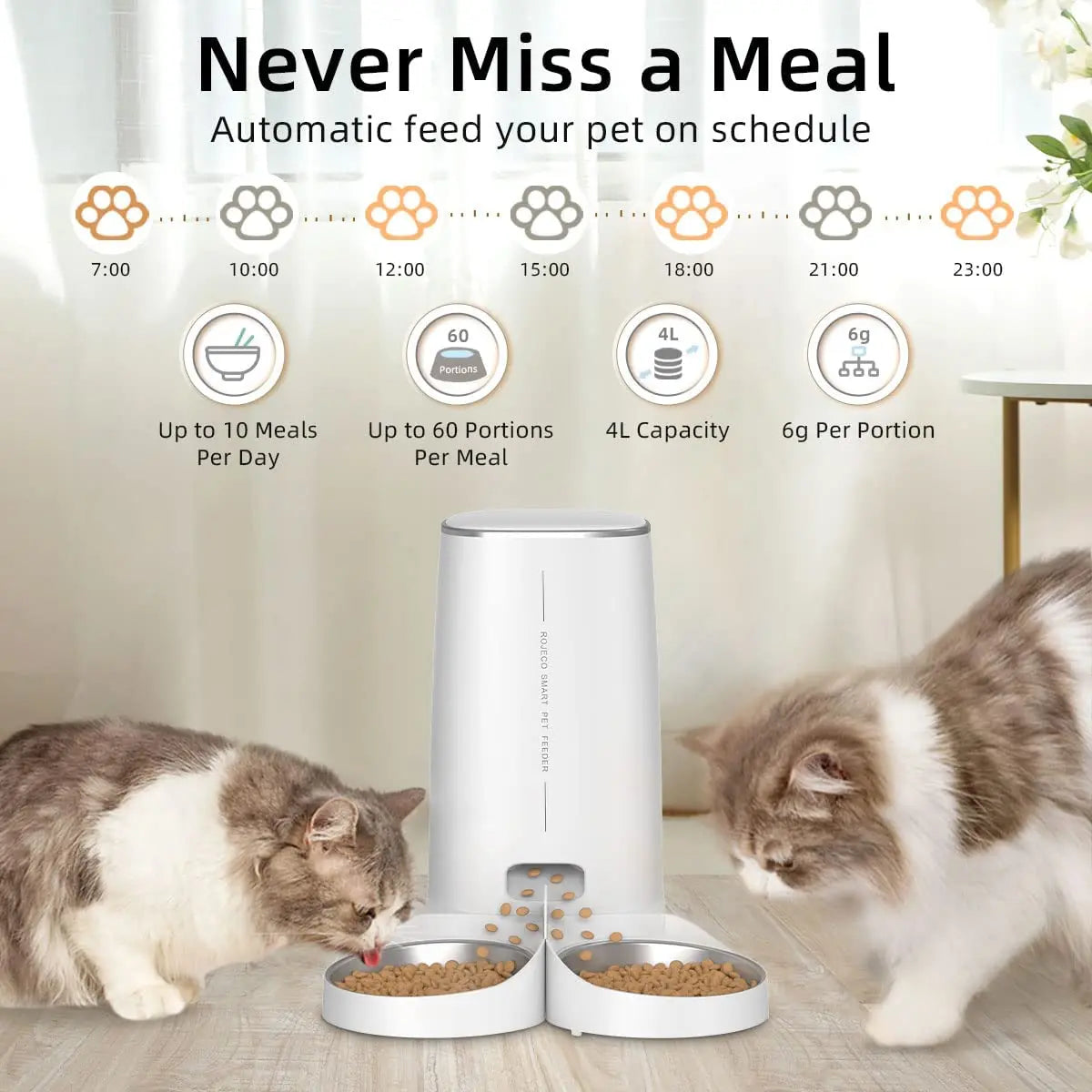 Comedero Automático WiFi ROJECO para Gatos, Control Remoto