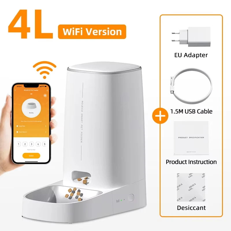 Comedero Automático WiFi ROJECO para Gatos, Control Remoto