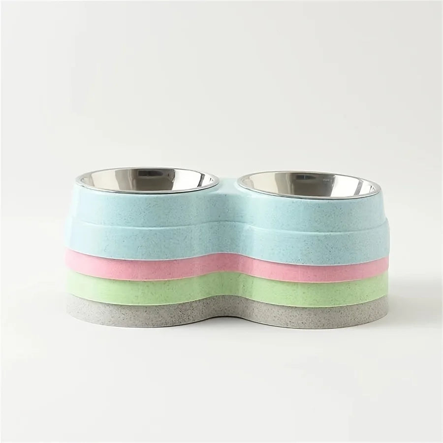 Comedero Doble de Acero Inoxidable para Perros y Gatos